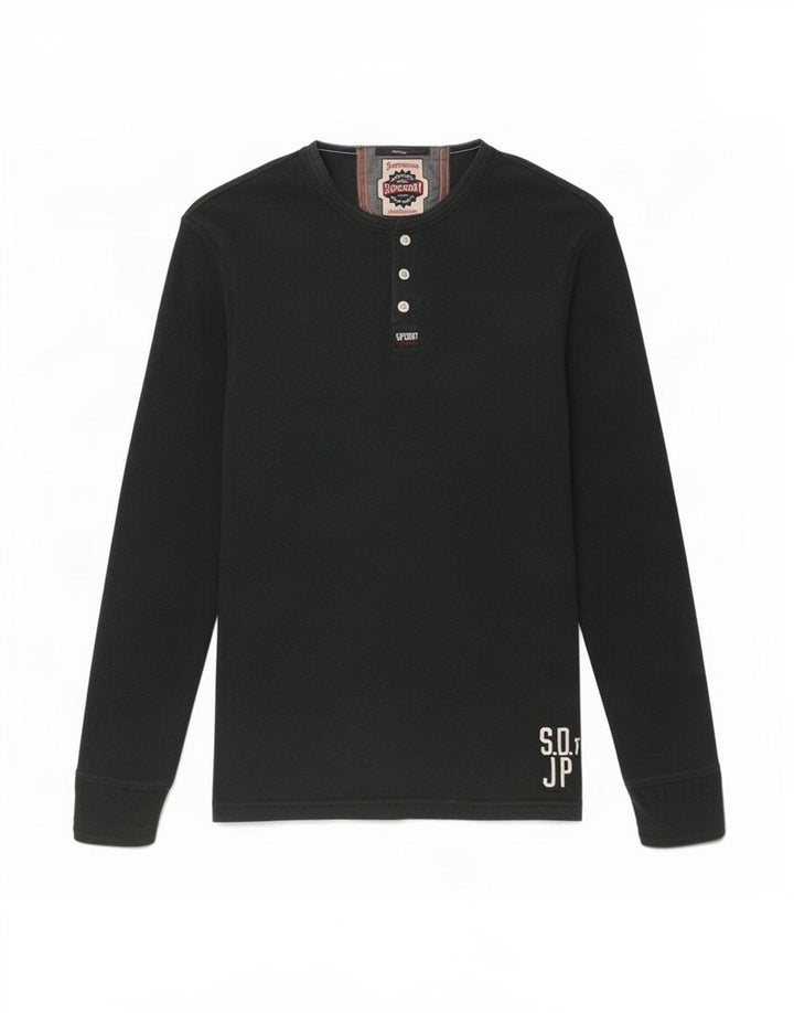 Top grafico da uomo Superdry a maniche lunghe in cotone blu navy medio