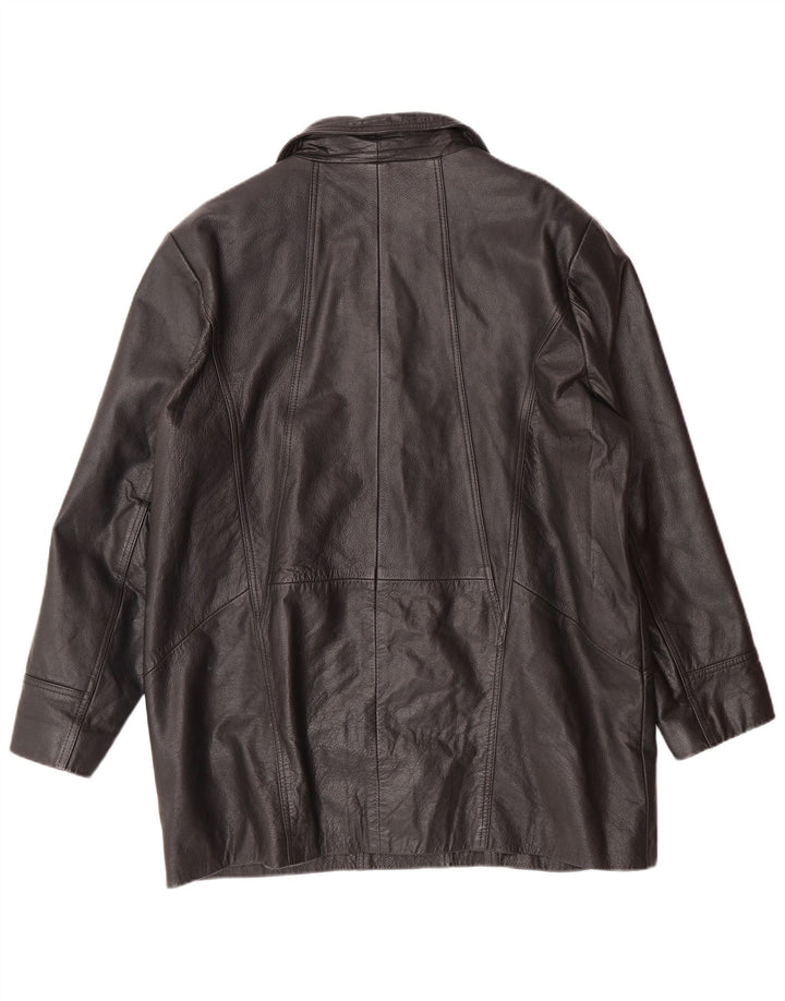 Cappotto oversize in pelle da donna VINTAGE UK 18 XL in pelle nera