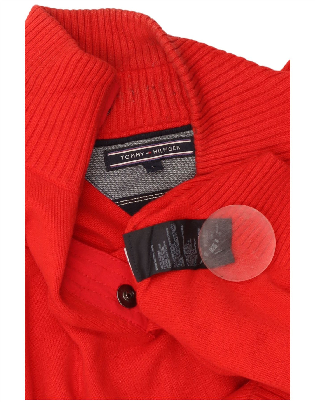 TOMMY HILFIGER Maglione da uomo con collo a bottoni grande cotone rosso