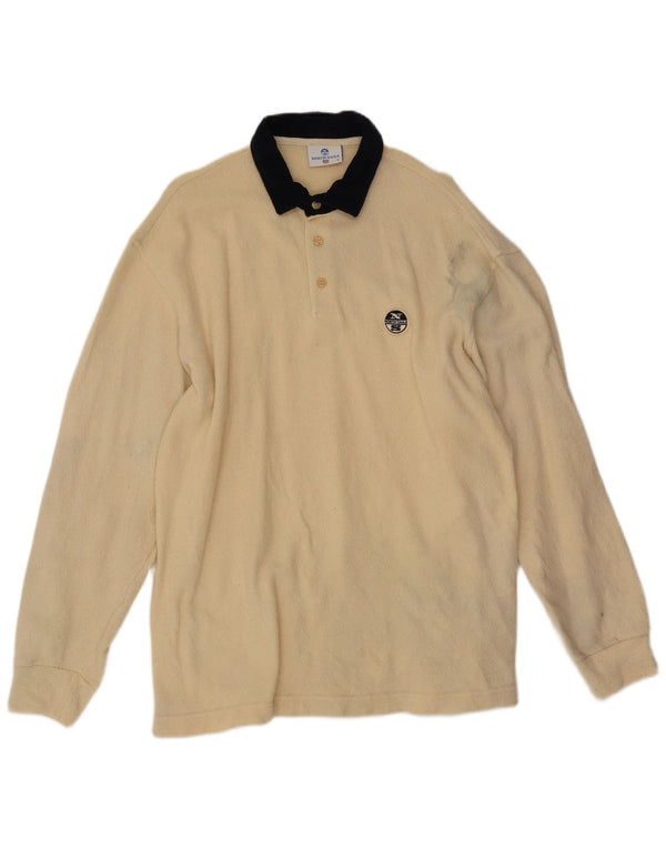 North Sails Mens Polo Neck Jumper Sweater Large Beige Colourblock Wool