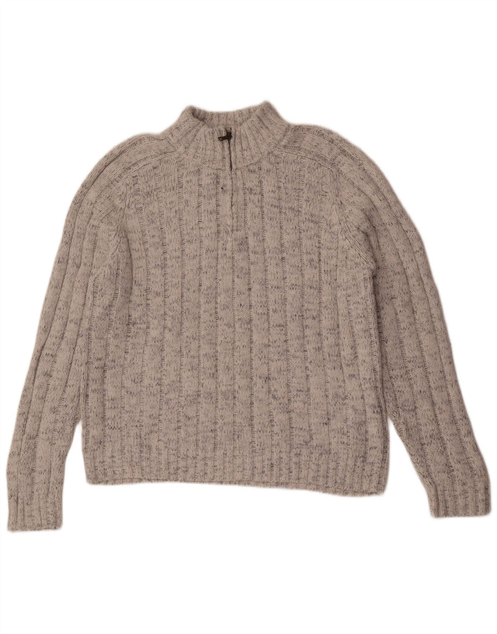 Maglione da uomo Marks & Spencer con zip e collo grande in acrilico chiazzato grigio