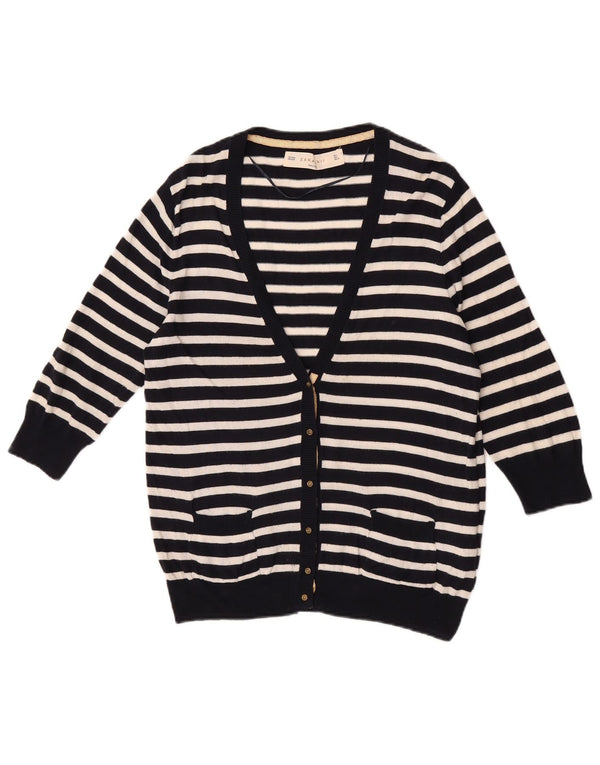 Maglione cardigan con maniche a 3/4 da donna Zara UK 14 grandi righe blu navy