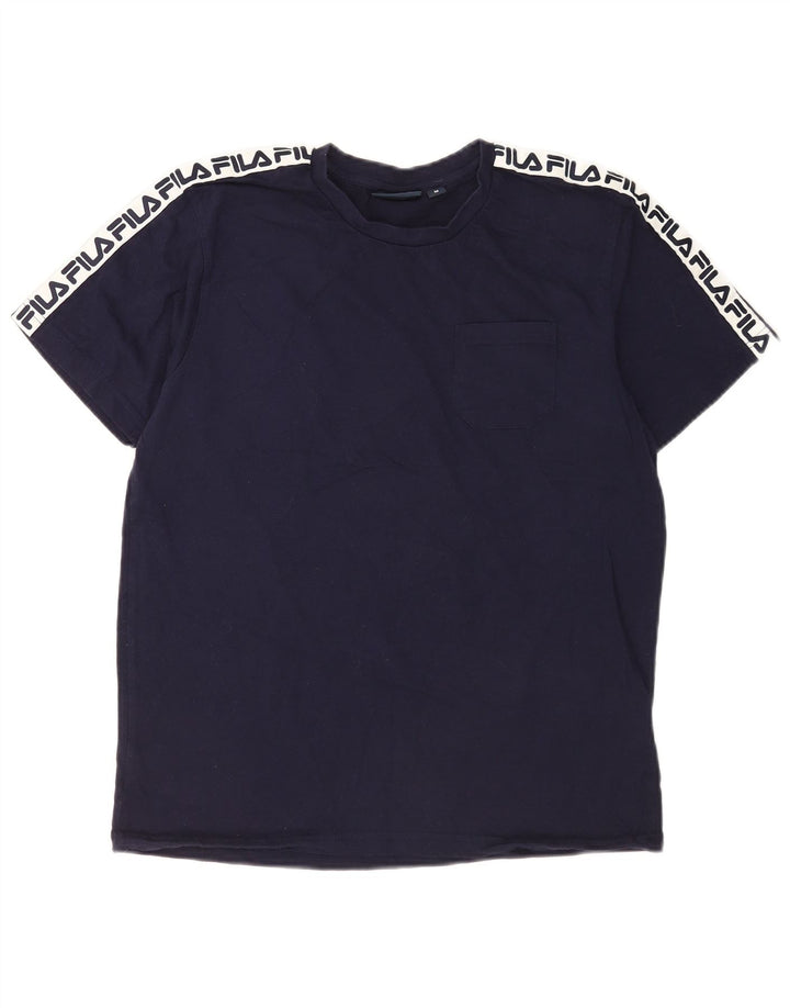 T-shirt grafica da uomo Fila Top in cotone color block medio blu navy