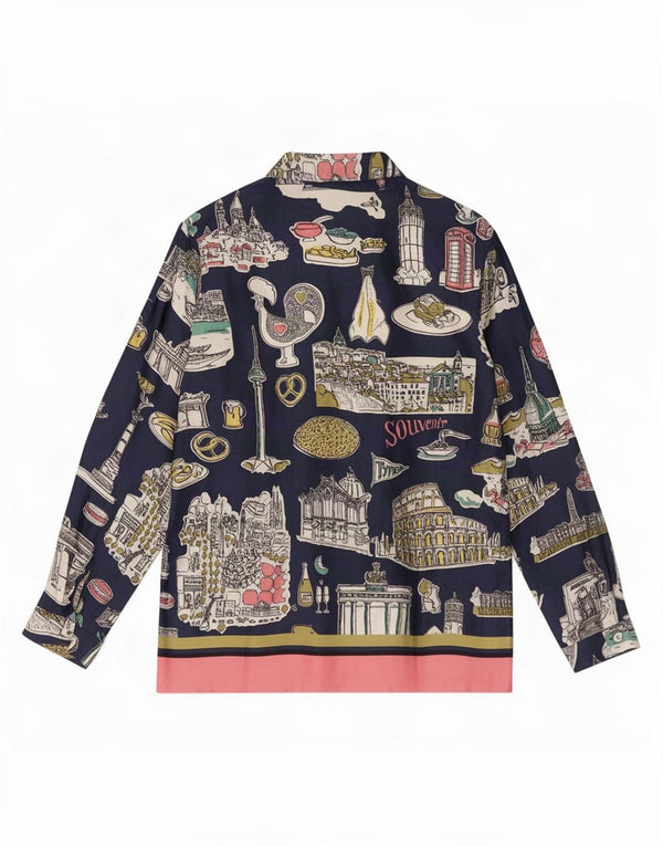 Camicetta grafica da donna vintage IT 42 Colorblock medio blu navy