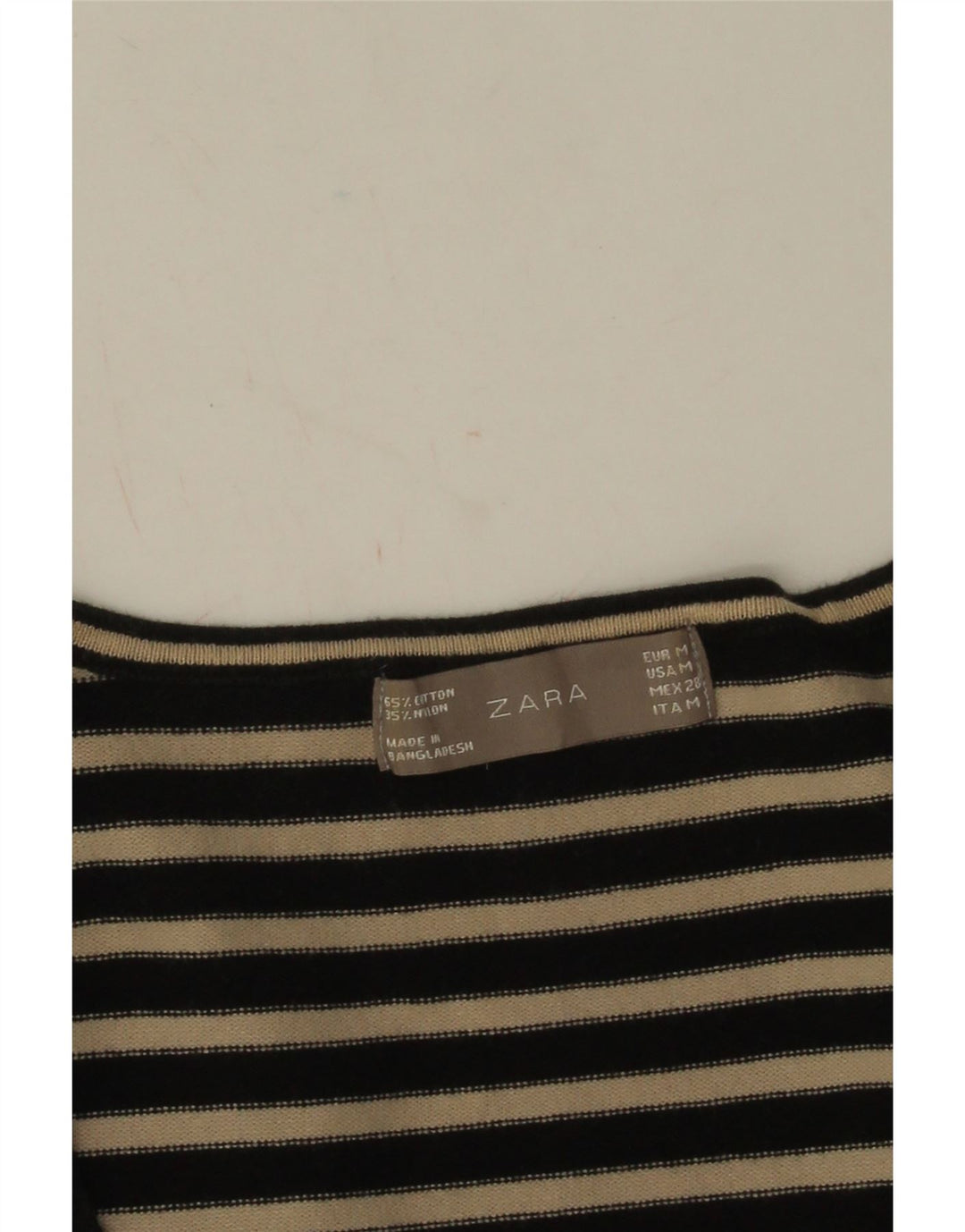Top Zara da donna manica 3/4 UK 12 cotone a righe nere medie