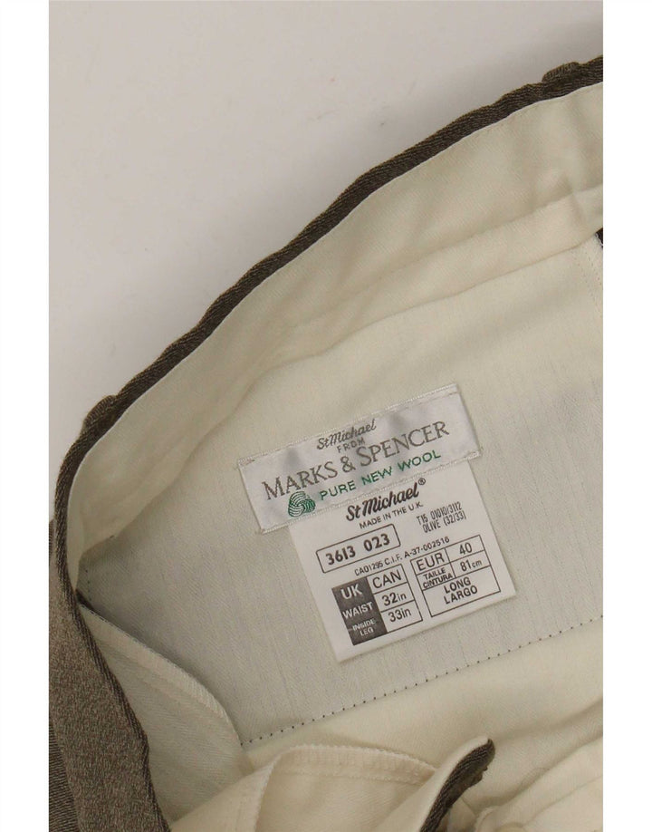 Pantaloni da abito con pegging da uomo Marks & Spencer W32 L33 Lana nuova kaki