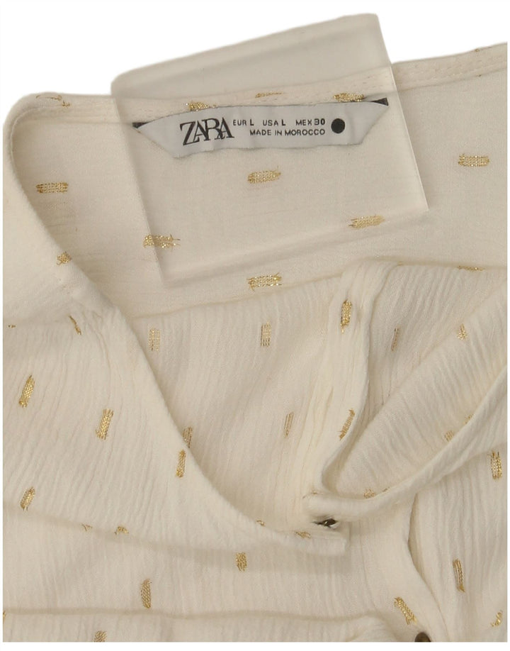 Camicetta oversize da donna con maniche a 3/4 Zara UK 14 grande bianco sporco maculato