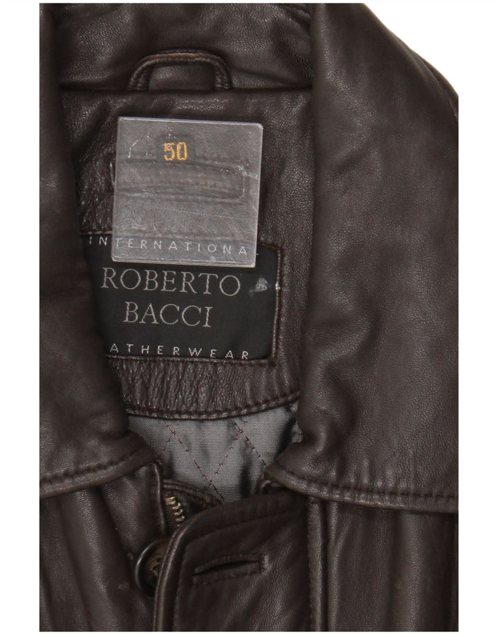 Giacca in pelle vintage da uomo IT 50 grande in pelle marrone