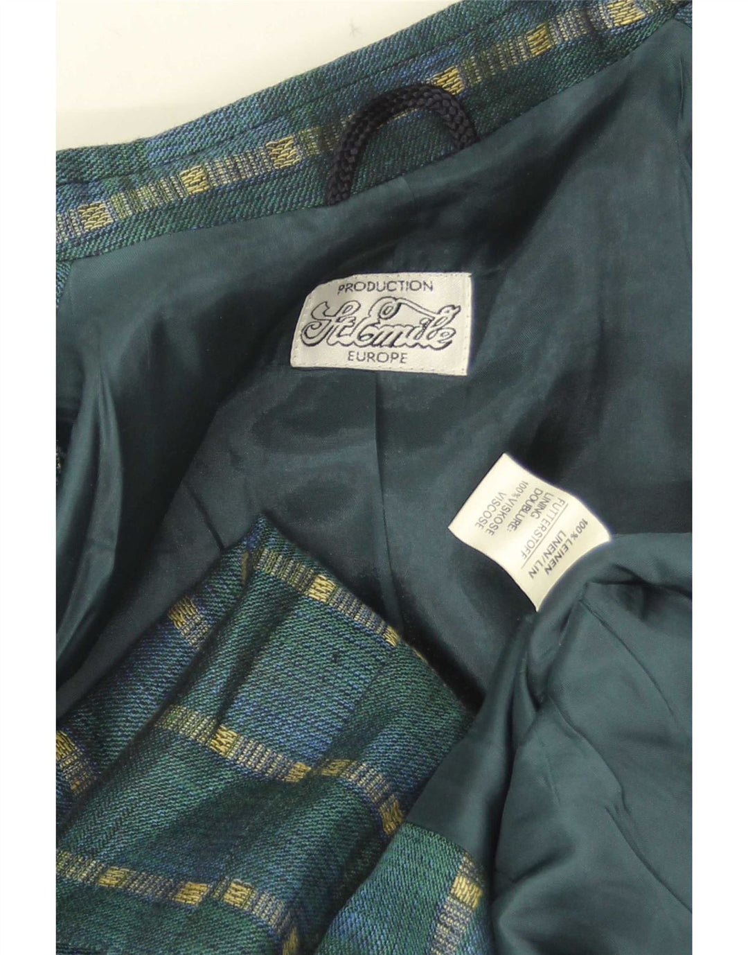 Giacca blazer vintage da donna a 3 bottoni UK 14 Lino a righe verde medio