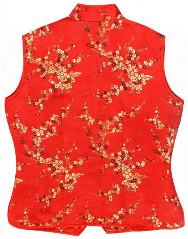 Gilet da donna vintage UK 10 piccolo rosso floreale in seta