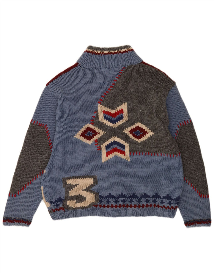 S.Moritz Maglione cardigan fatto a mano da uomo Grande novità in lana geometrica blu