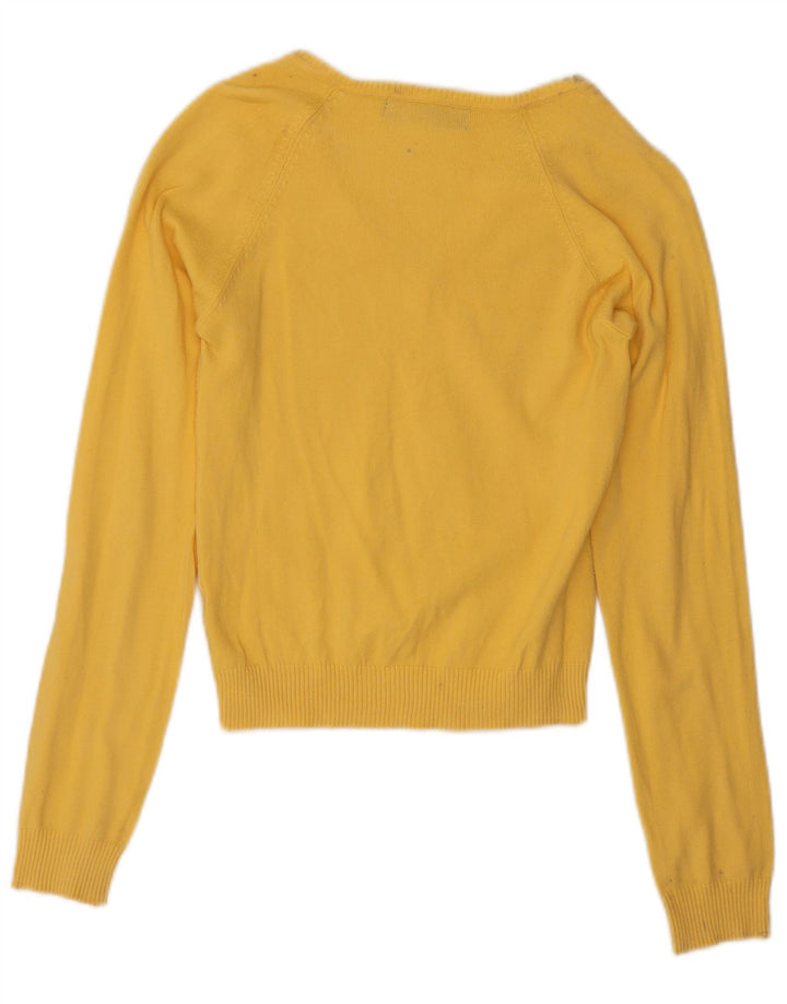Maglione maglione con scollo a V da donna Zara UK 12 cotone giallo medio