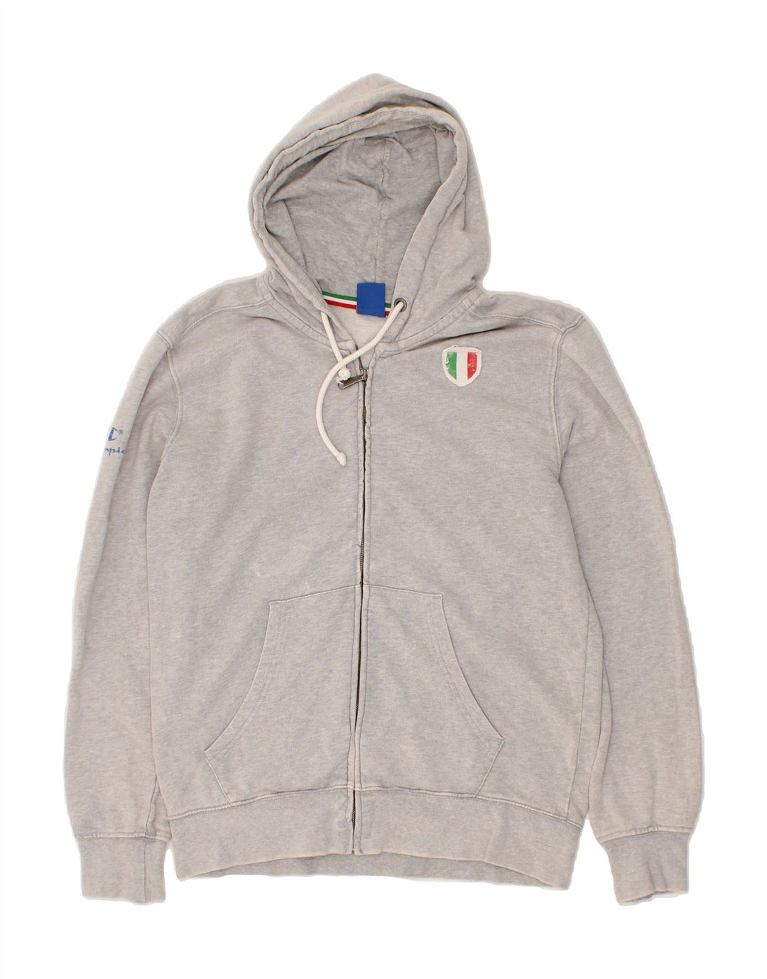 CHAMPION Mens Graphic Zip Hoodie Sweater Medium Grey Vintage Champion and Second-Hand Champion from Messina Hembry 
