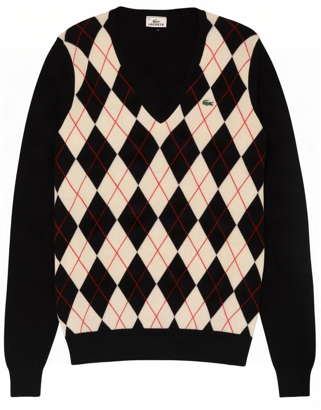 Maglione da donna con scollo a V Lacoste taglia 40 medio nero a rombi/diamante
