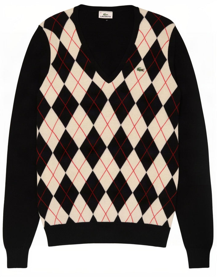 Maglione da donna con scollo a V Lacoste taglia 40 medio nero a rombi/diamante