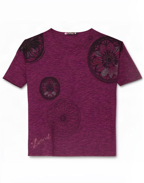 Desigual T-shirt grafica oversize da donna Top UK 18 XL Maroon Floral