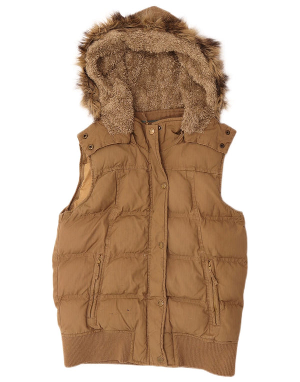 Gilet imbottito con cappuccio da donna Fat Face UK 8 piccolo in cotone beige