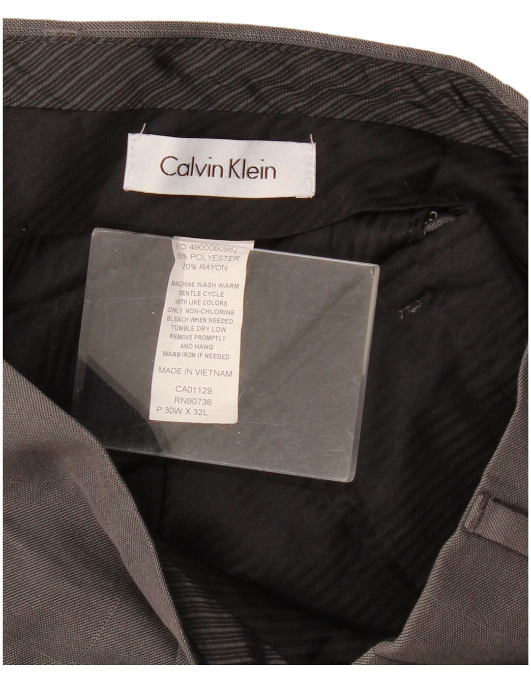 CALVIN KLEIN Pantaloni da abito dritti da uomo W30 L32 Poliestere a quadri grigi