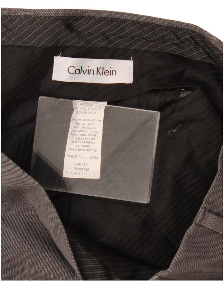 CALVIN KLEIN Pantaloni da abito dritti da uomo W30 L32 Poliestere a quadri grigi