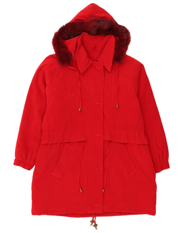 Giacca parka oversize con cappuccio da donna vintage UK 18 XL poliestere rosso