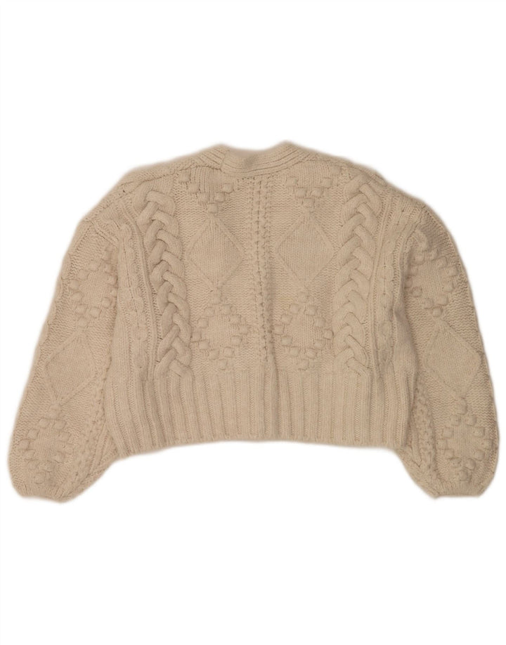 Maglione cardigan oversize corto da donna Zara UK 14 Acrilico bianco sporco medio