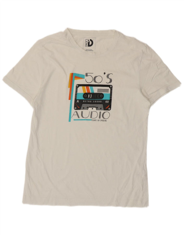 T-shirt grafica da uomo di Dack Top grande in cotone bianco