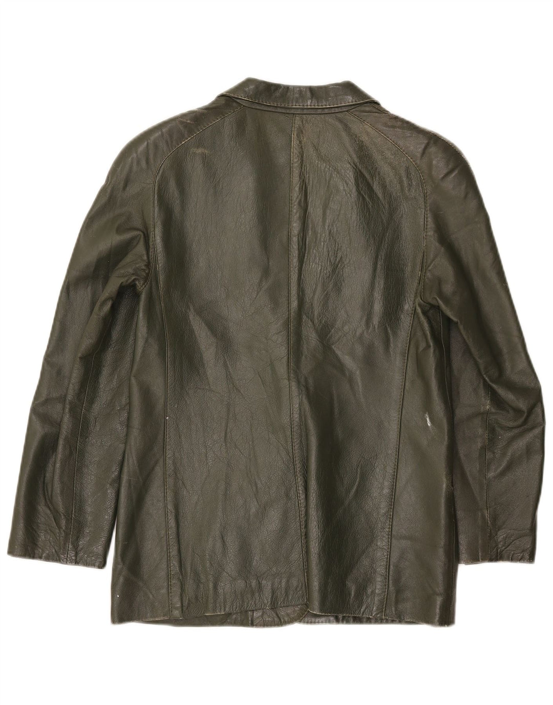Giacca blazer in pelle da donna vintage a 1 bottone UK 10 piccola verde