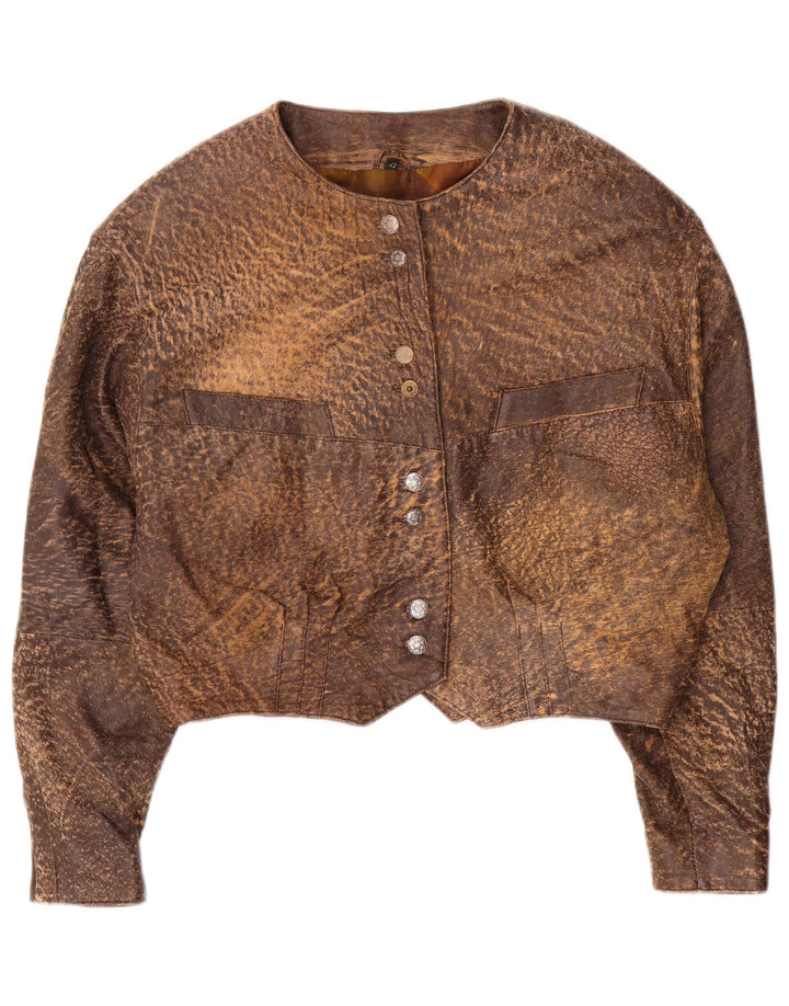 Giacca in pelle corta da donna vintage IT 42 Pelle con stampa animalier marrone medio