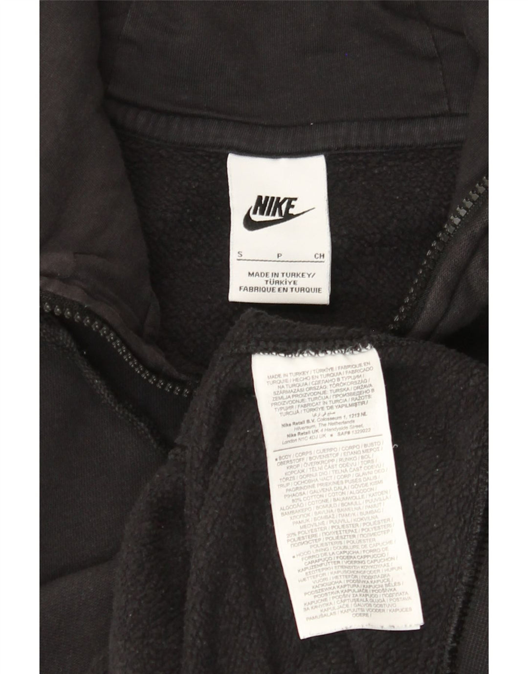 Felpa con cappuccio e zip Nike da uomo piccola in cotone nero