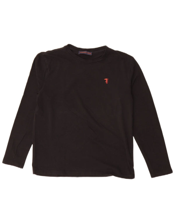 Top Trussardi Jeans Donna Manica Lunga UK 14 Medio Nero Cotone