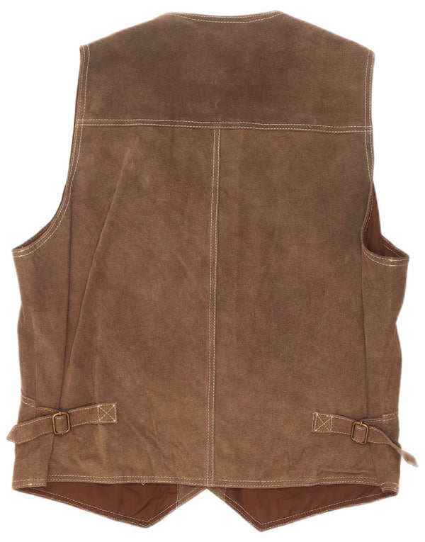 Gilet vintage da uomo in pelle scamosciata in pelle marrone medio