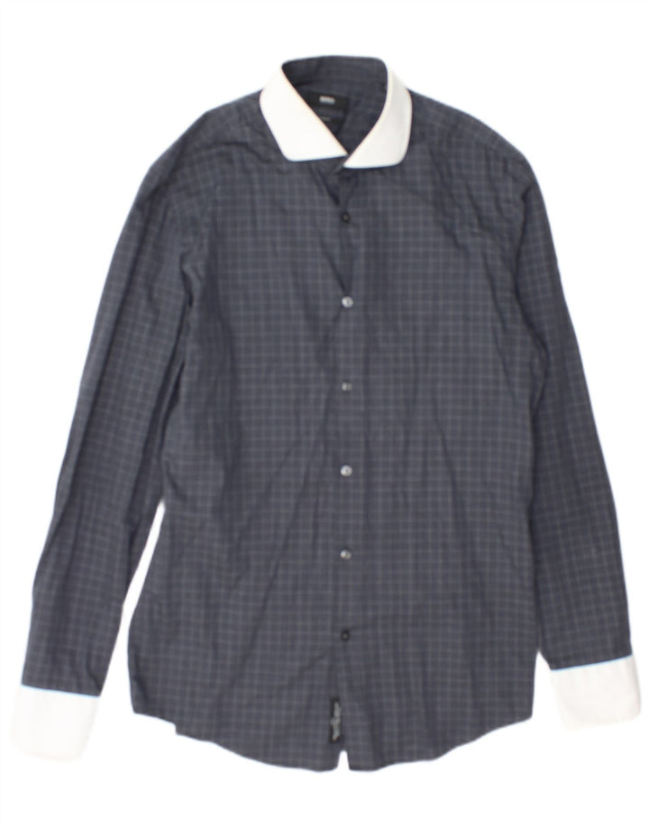 Camicia slim fit da uomo Hugo Boss taglia 40 15 3/4 cotone a quadri grigio medio