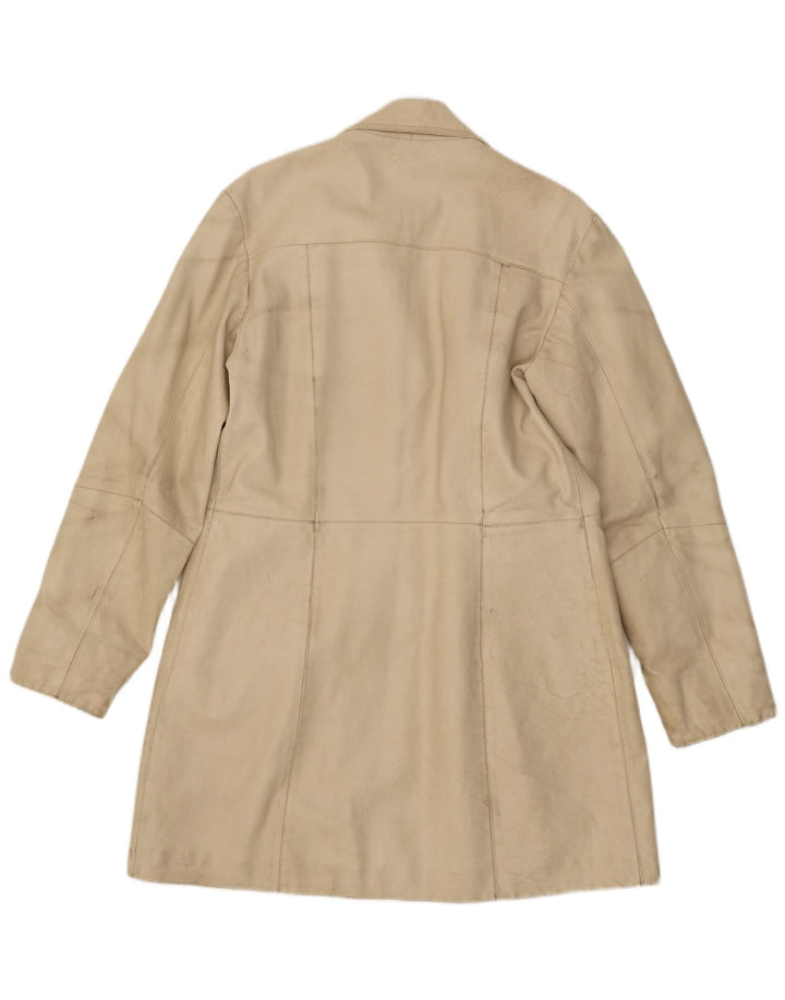 Cappotto in pelle vintage da donna IT 46 grande beige