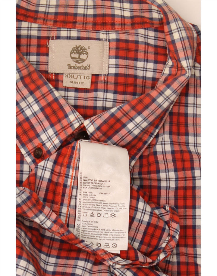Camicia Timberland da uomo slim fit 2XL in cotone a quadri rossi