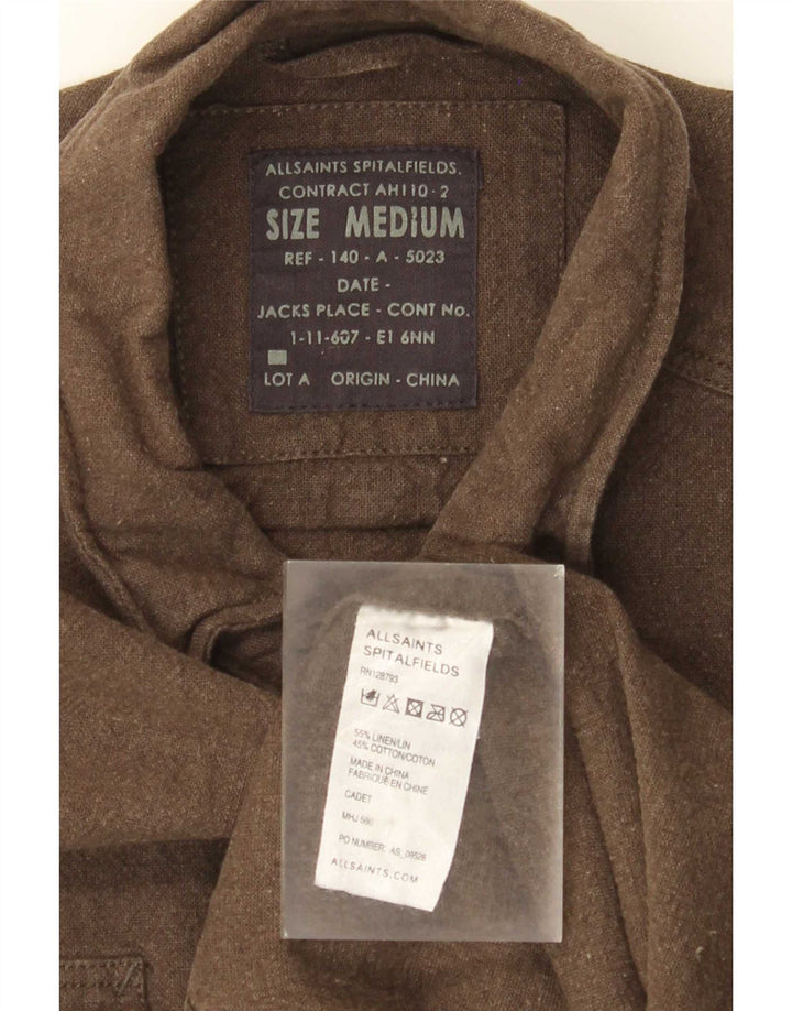 Camicia militare da uomo di All Saints Lino kaki medio