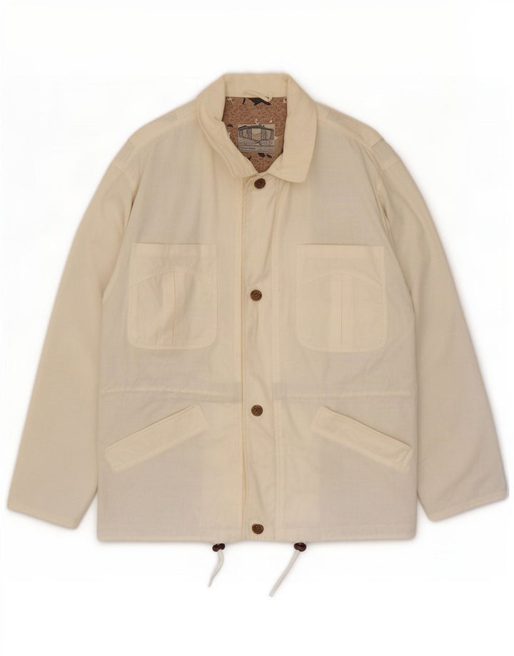 Giacca utilitaria vintage da uomo IT 50 grande in cotone bianco sporco