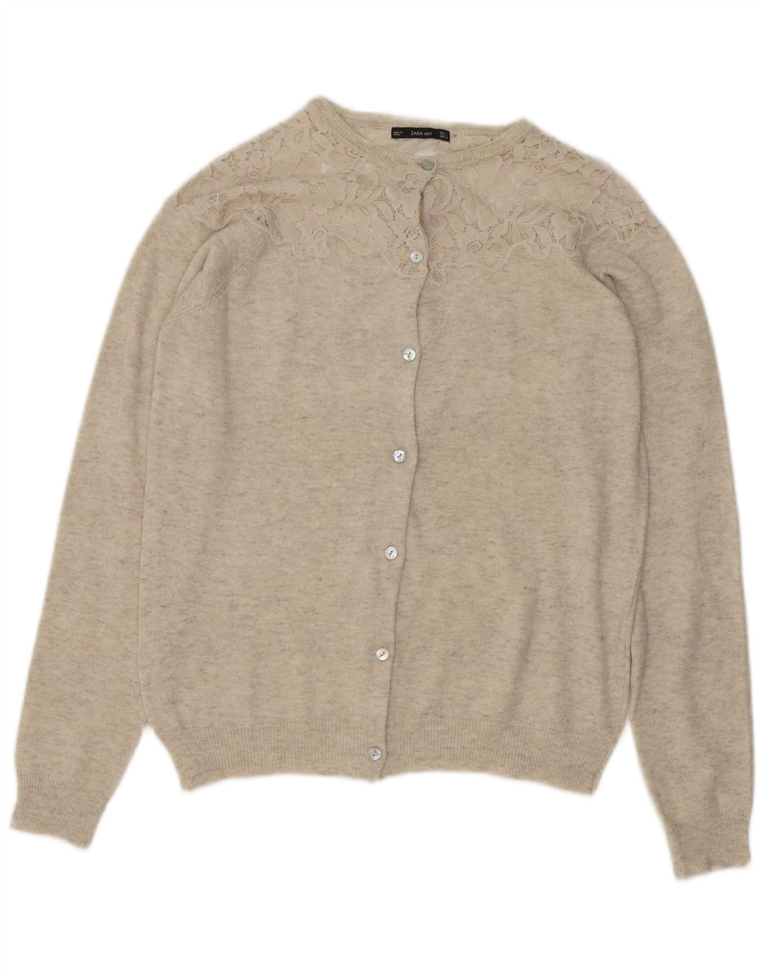 Maglione cardigan da donna Zara UK 16 grande beige screziato