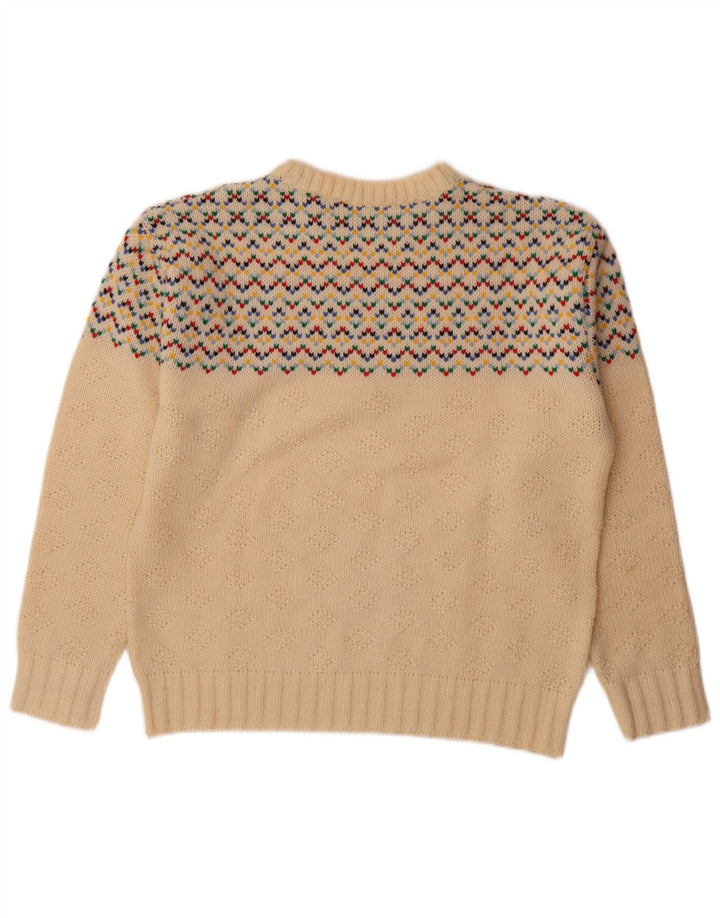 Maglione maglione girocollo da uomo vintage medio bianco sporco Fair Isle