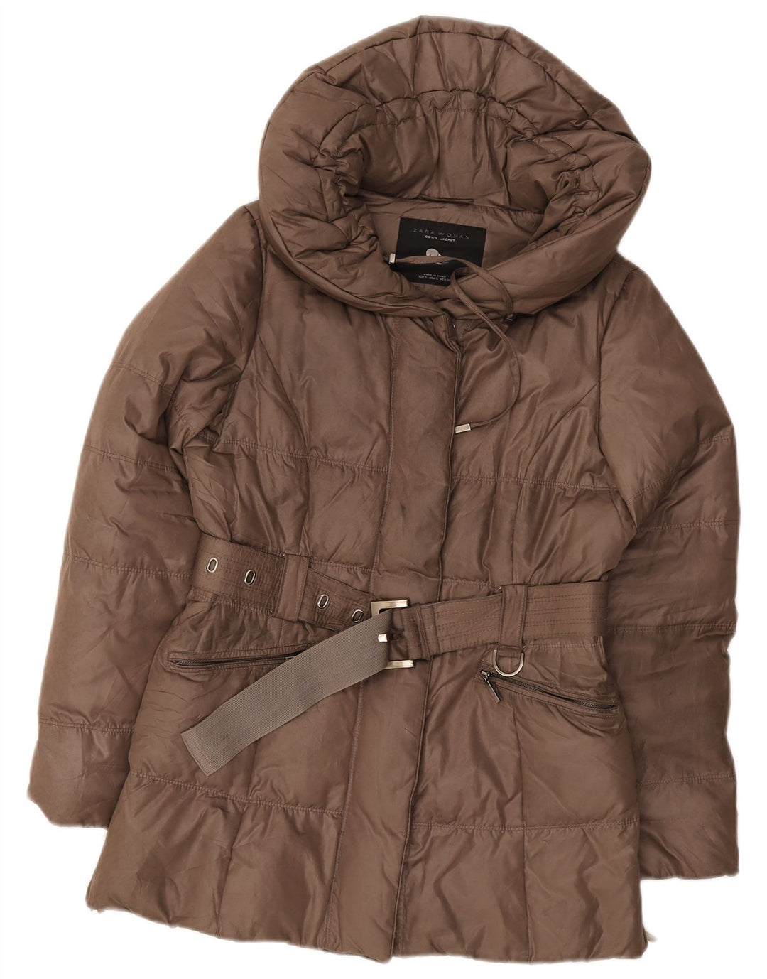Giacca imbottita da donna Zara UK 8 piccola in poliestere marrone