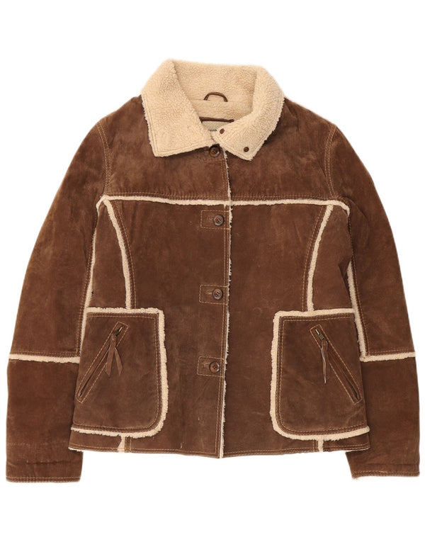 Conbipel Womens Shearling Jacket IT 48 XL Brown Leather