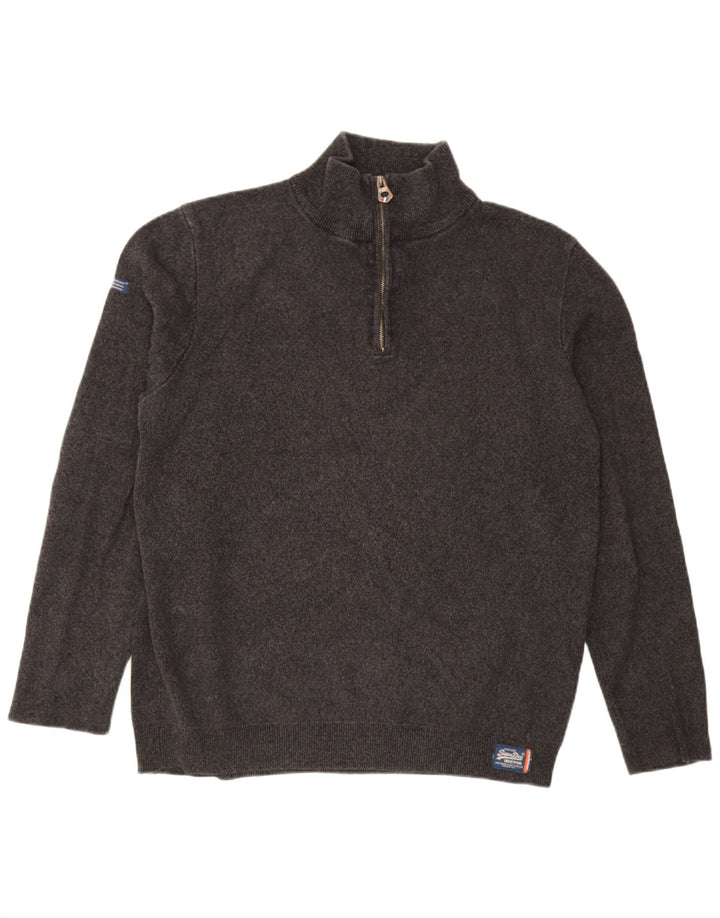 Maglione da uomo con zip e collo Superdry 2XL in cotone grigio