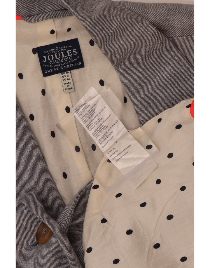 JOULES Womens 1 Button Blazer Jacket UK 16 Large Grey Linen