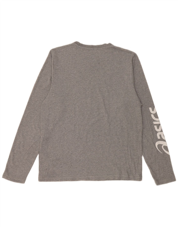 Asics Top grafico da uomo a maniche lunghe in cotone grigio grande