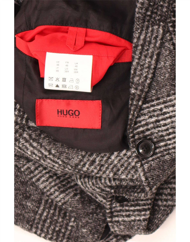 Giacca blazer da uomo a 2 bottoni Hugo Boss EU 46 piccolo poliacrilico a quadri grigi