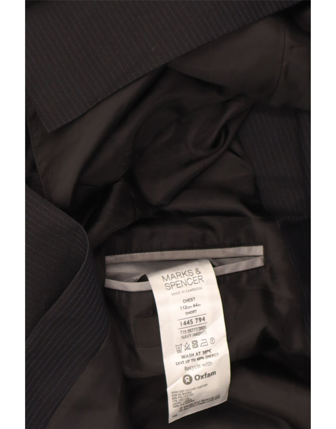 Giacca blazer a 3 bottoni da uomo Marks & Spencer UK 44 XL gessato blu navy