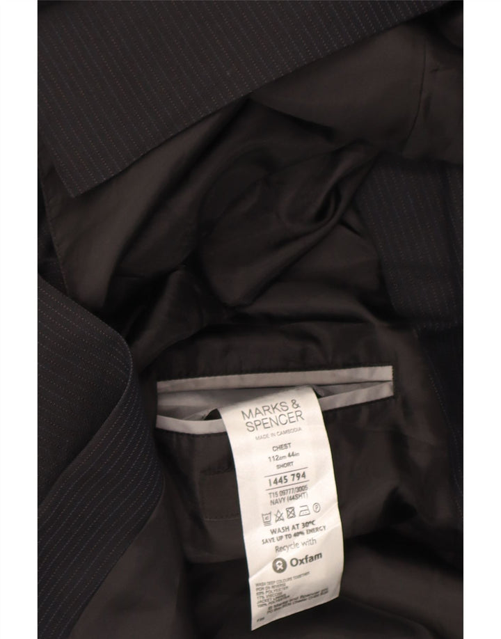 Giacca blazer a 3 bottoni da uomo Marks & Spencer UK 44 XL gessato blu navy