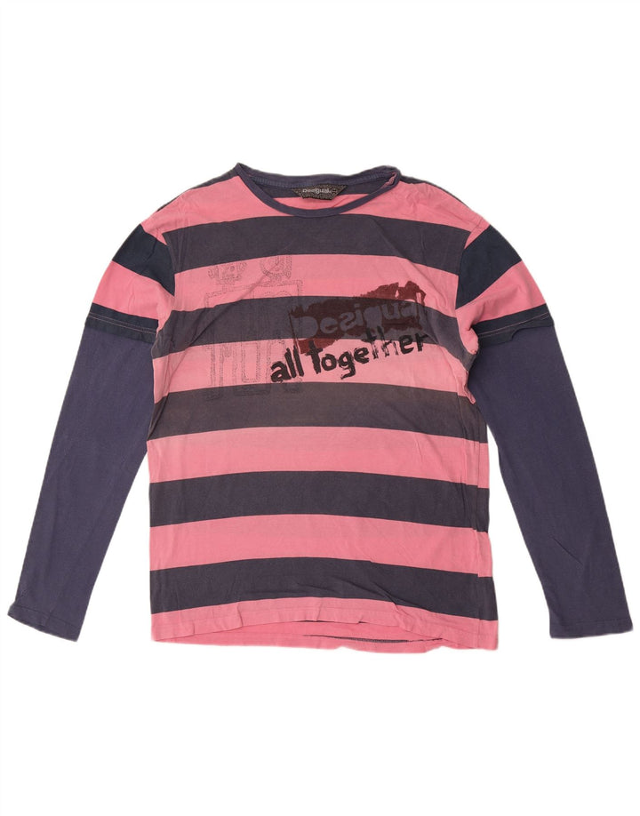 Desigual Maglietta grafica da uomo a maniche lunghe in cotone a righe grandi rosa