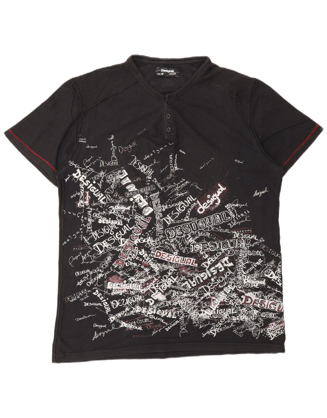 DESIGUAL T-shirt grafica da uomo Top in cotone nero medio