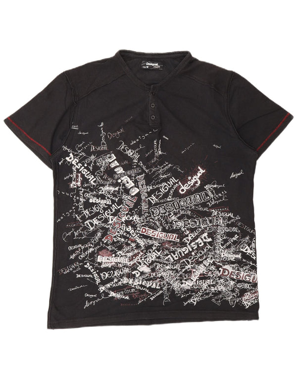 DESIGUAL T-shirt grafica da uomo Top in cotone nero medio