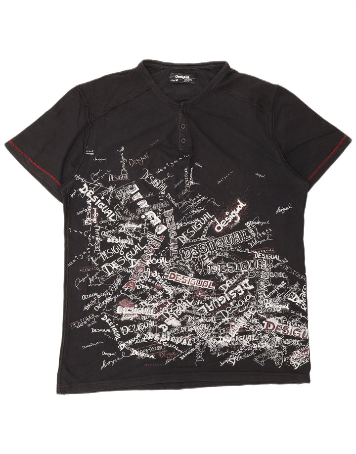 DESIGUAL T-shirt grafica da uomo Top in cotone nero medio
